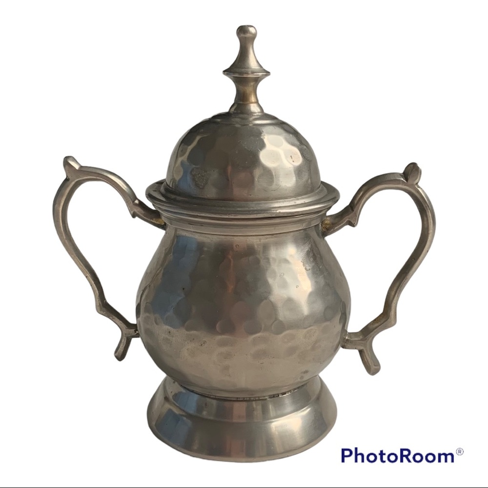 2/$20 Small Decorative Hammered Silvertone Jar Urn Sugar Bowl with Lid